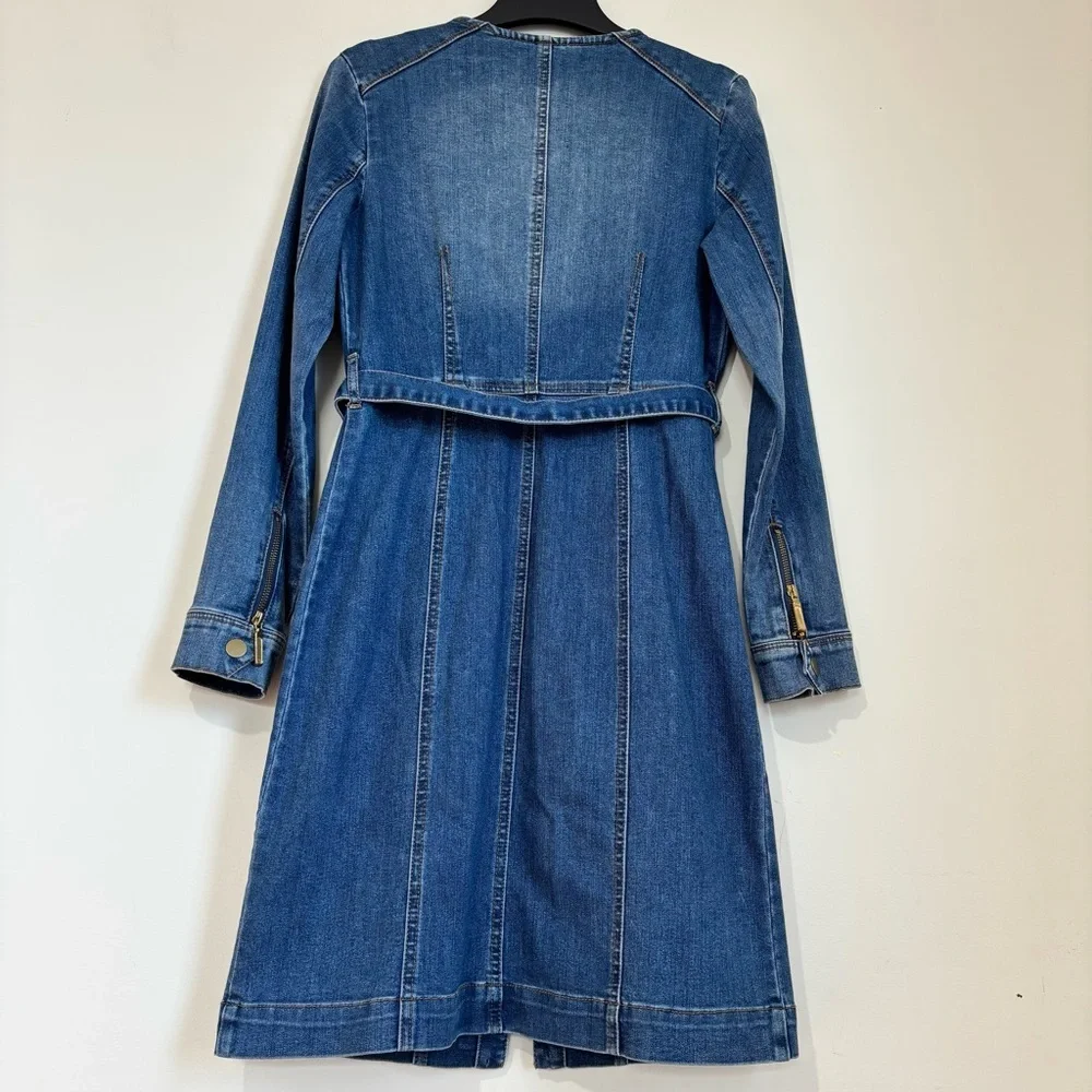 BWT INC International Concepts denim blue shirtdress gold zipper trench dress 2 - Picture 2 of 16